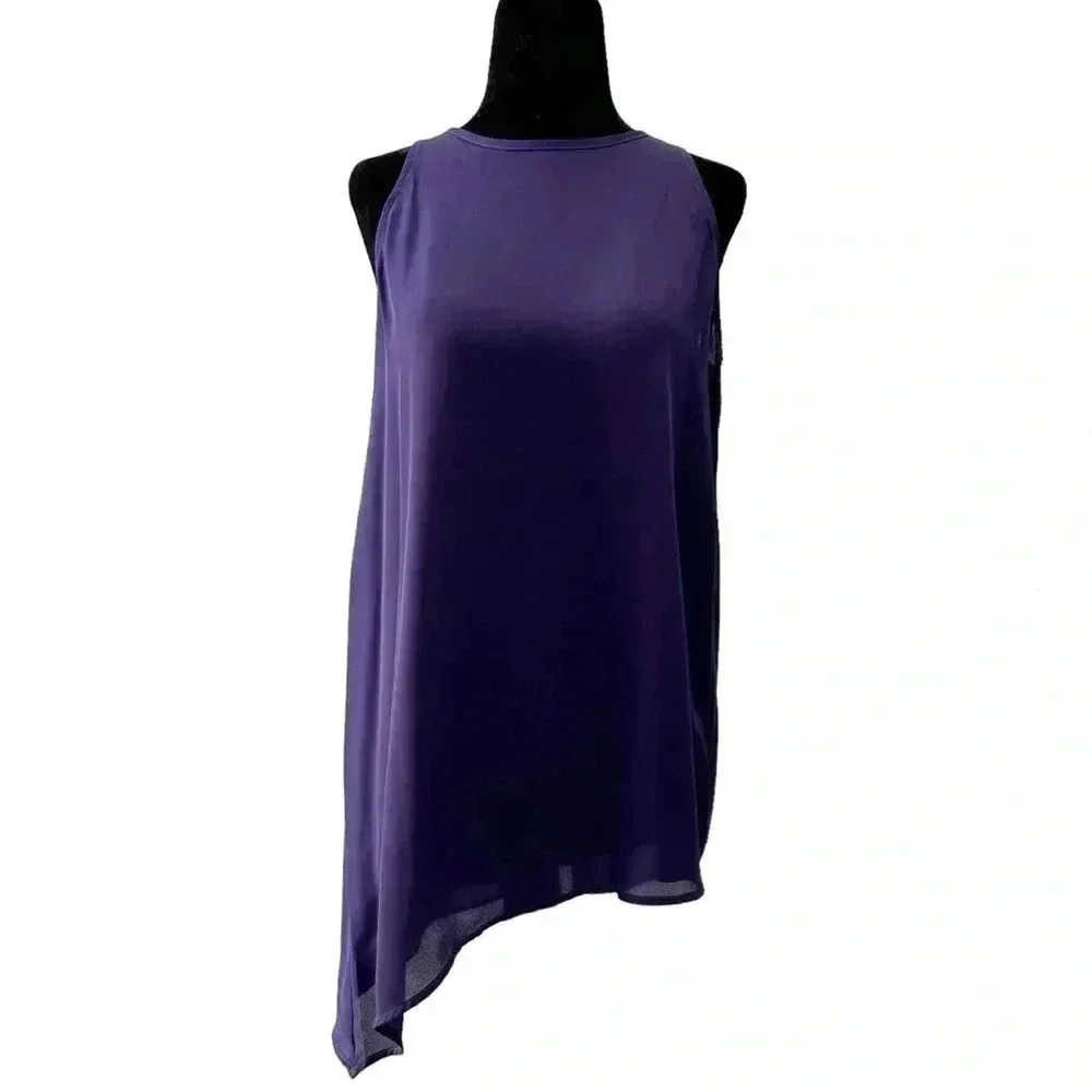 Ricki’s Sleeveless Blouse Sheer Halter Tank Asymmetric Flowy Top Purple Small